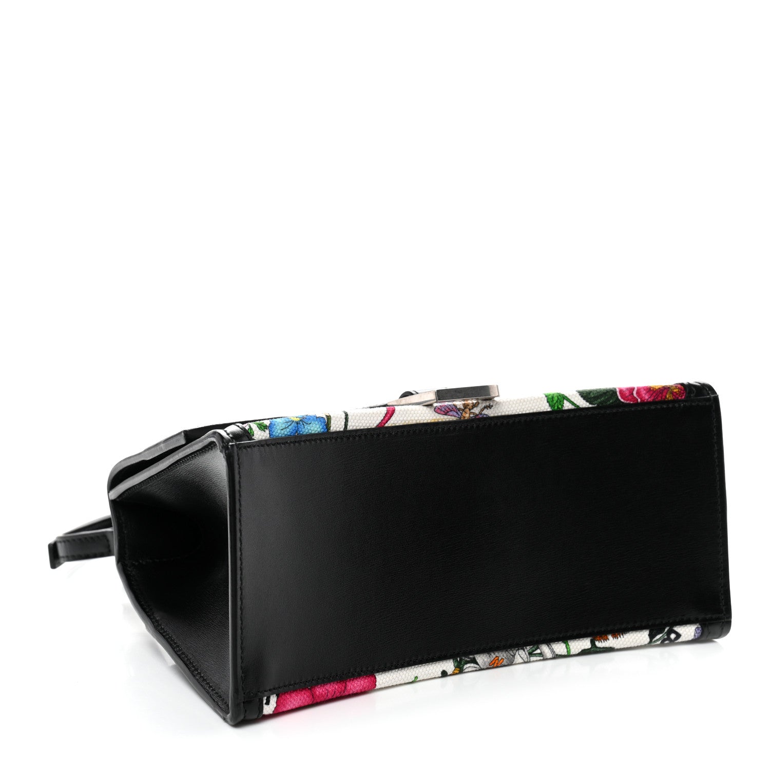 X GCCI Canvas Boarded Plutone Calfskin Flora Logo Print Small Hourglass Top Handle Bag White Multicolor Black