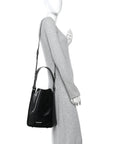 Extra Supple Calfskin Snakeskin Embossed Calfskin Small Tool 2.0 North-South Tote Black