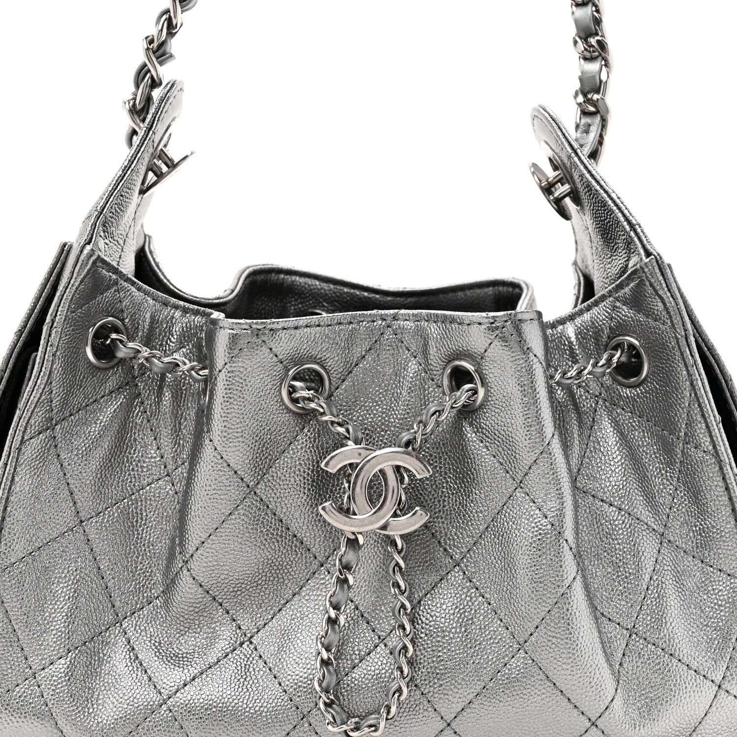 Metallic Caviar Quilted Mini CHNL 25 Handbag Anthracite