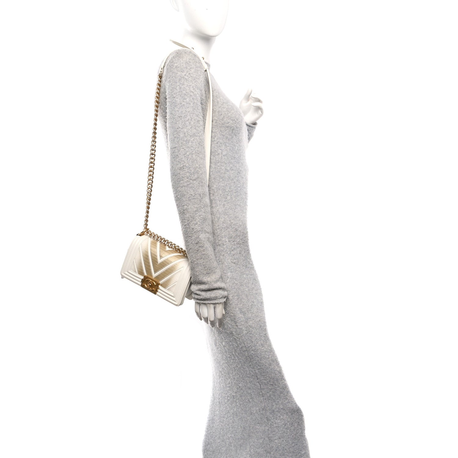 Lizard Chevron Small Boy Flap White Gold