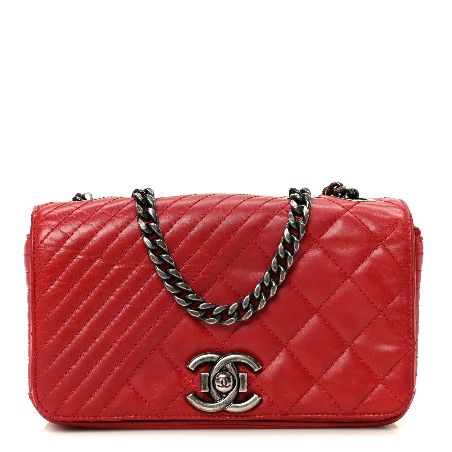 Glazed Calfskin Quilted Small Coco Boy Flap Red