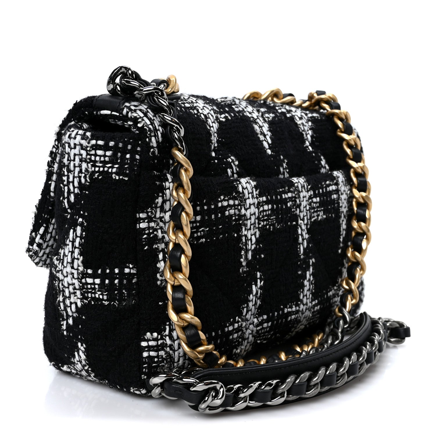 Tweed Quilted Medium CHNL 19 Flap Black White