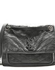 Crinkled Calfskin Matelasse Monogram Medium Niki Chain Satchel Storm