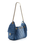 Washed Denim Quilted Mini CHNL 25 Handbag Blue