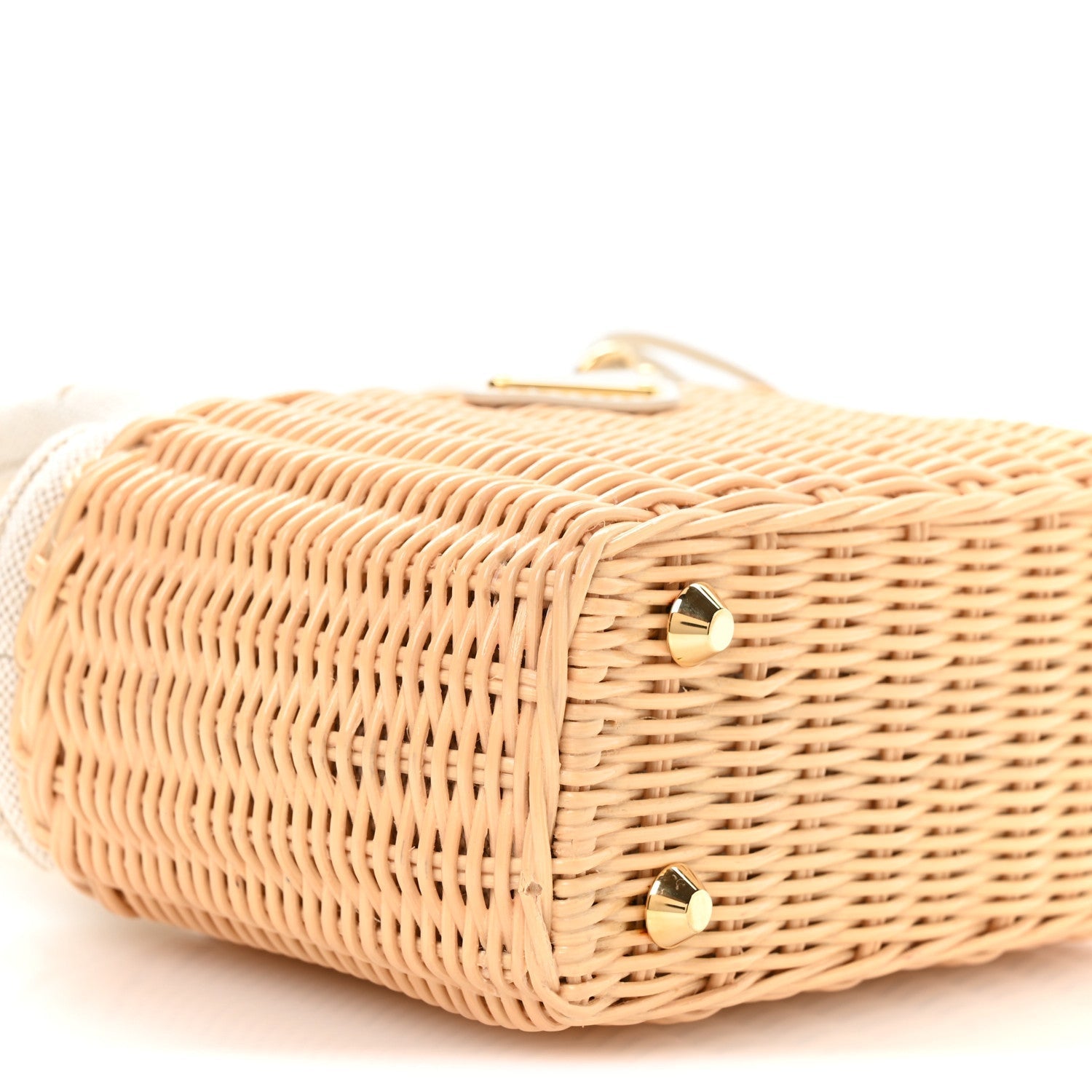 Wicker Canvas Mini Tote Tan White