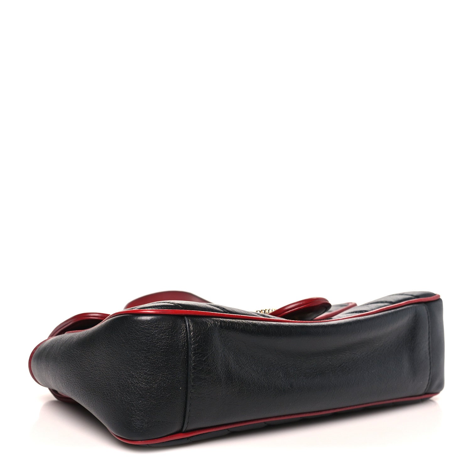 Vintage Effect Calfskin Matelasse Diagonal Small Torchon GG Marmont Shoulder Bag Black Romantic Cherry
