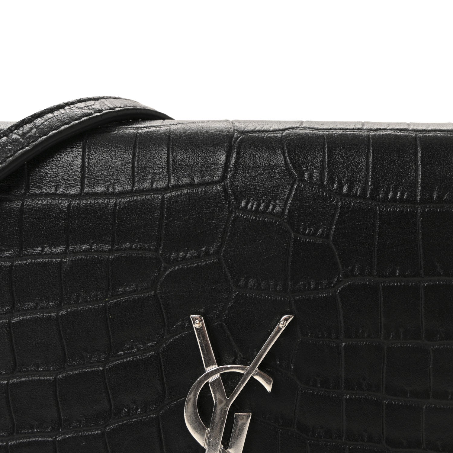 Calfskin Crocodile Embossed Kate Monogram Tassel Chain Wallet Black