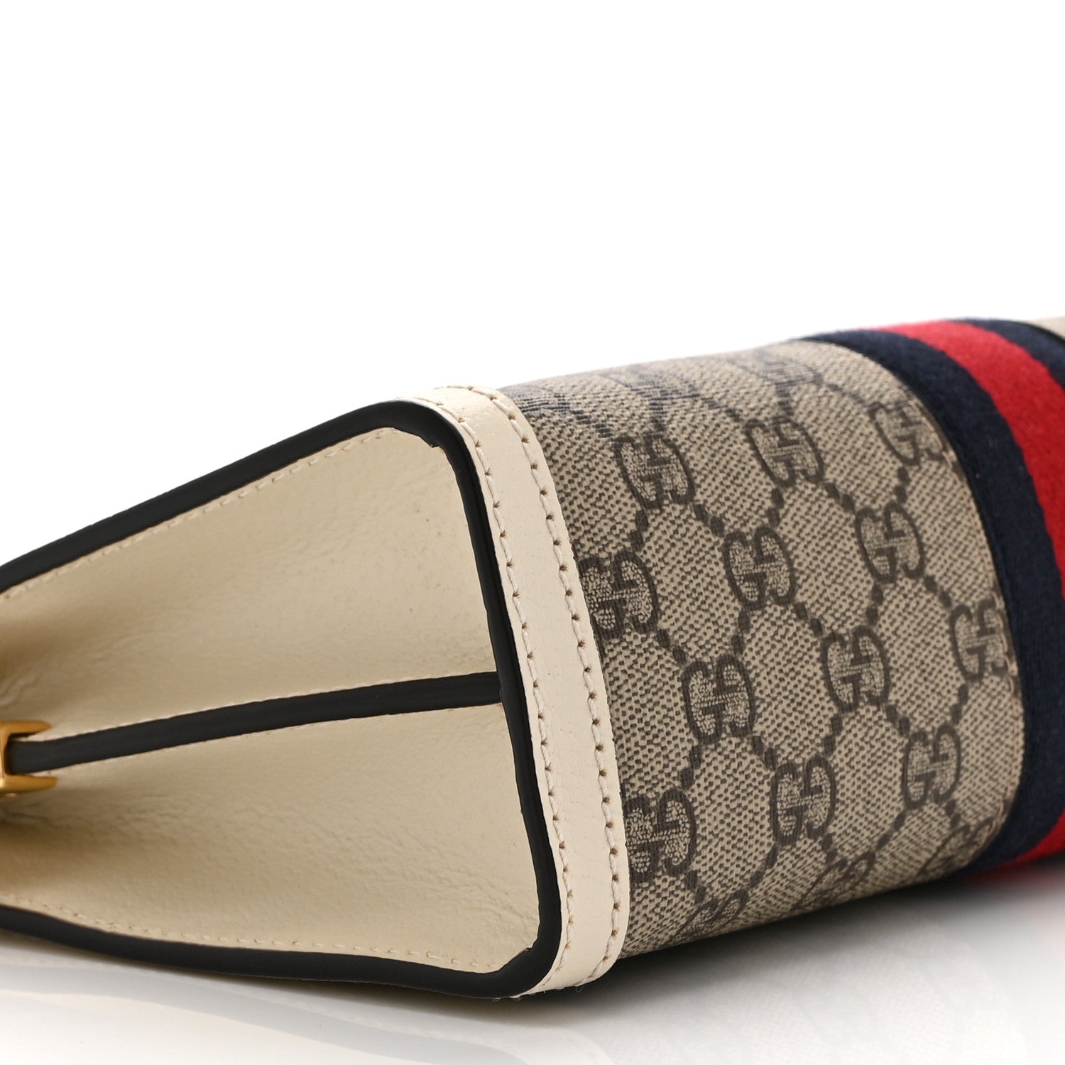 GG Supreme Monogram Textured Calfskin Web Small Ophidia Chain Shoulder Bag Beige Ebony Mystic White