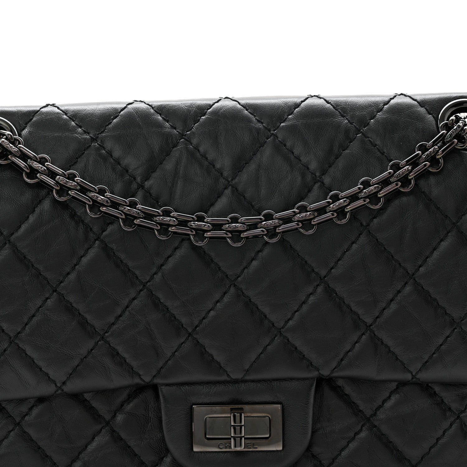 Aged Calfskin Quilted 2.55 Reissue 225 Flap So Black