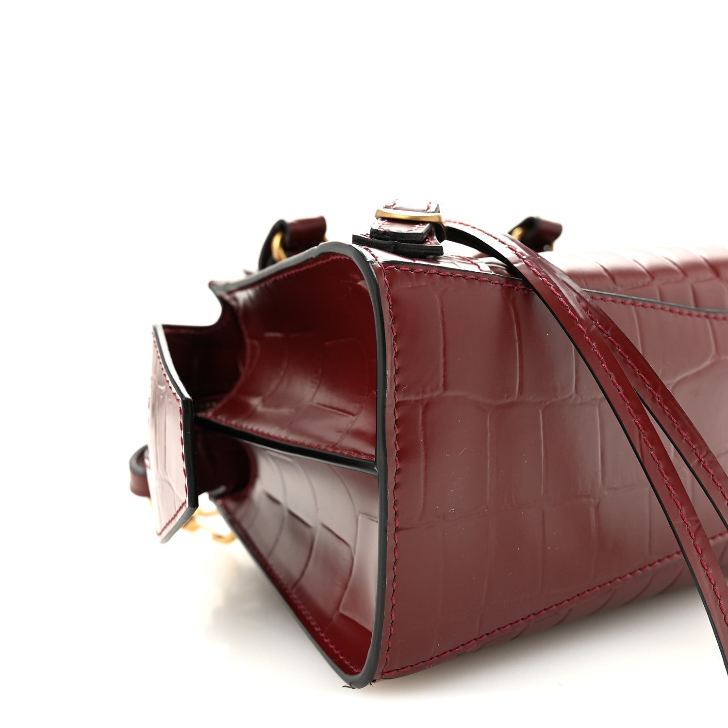 Semi Shiny Calfskin Crocodile Embossed Neo Classic Gold Hardware Mini City Dark Red