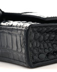 Shiny Calfskin Monochrome Crocodile Embossed Hourglass Chain Bag Black