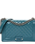 Patent Calfskin Quilted New Medium Plexiglass Boy Flap Turquoise