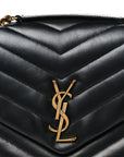 Calfskin Y Quilted Monogram Medium Loulou Chain Satchel Black