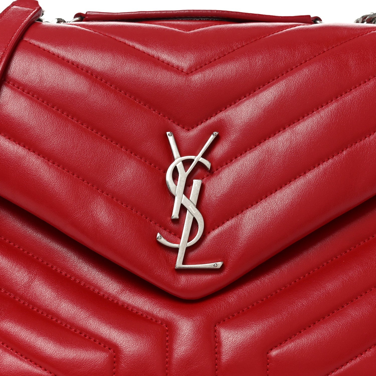 Calfskin Y Quilted Monogram Medium Loulou Chain Satchel Red