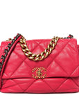 Goatskin Quilted Large CHNL 19 Flap Dark Pink