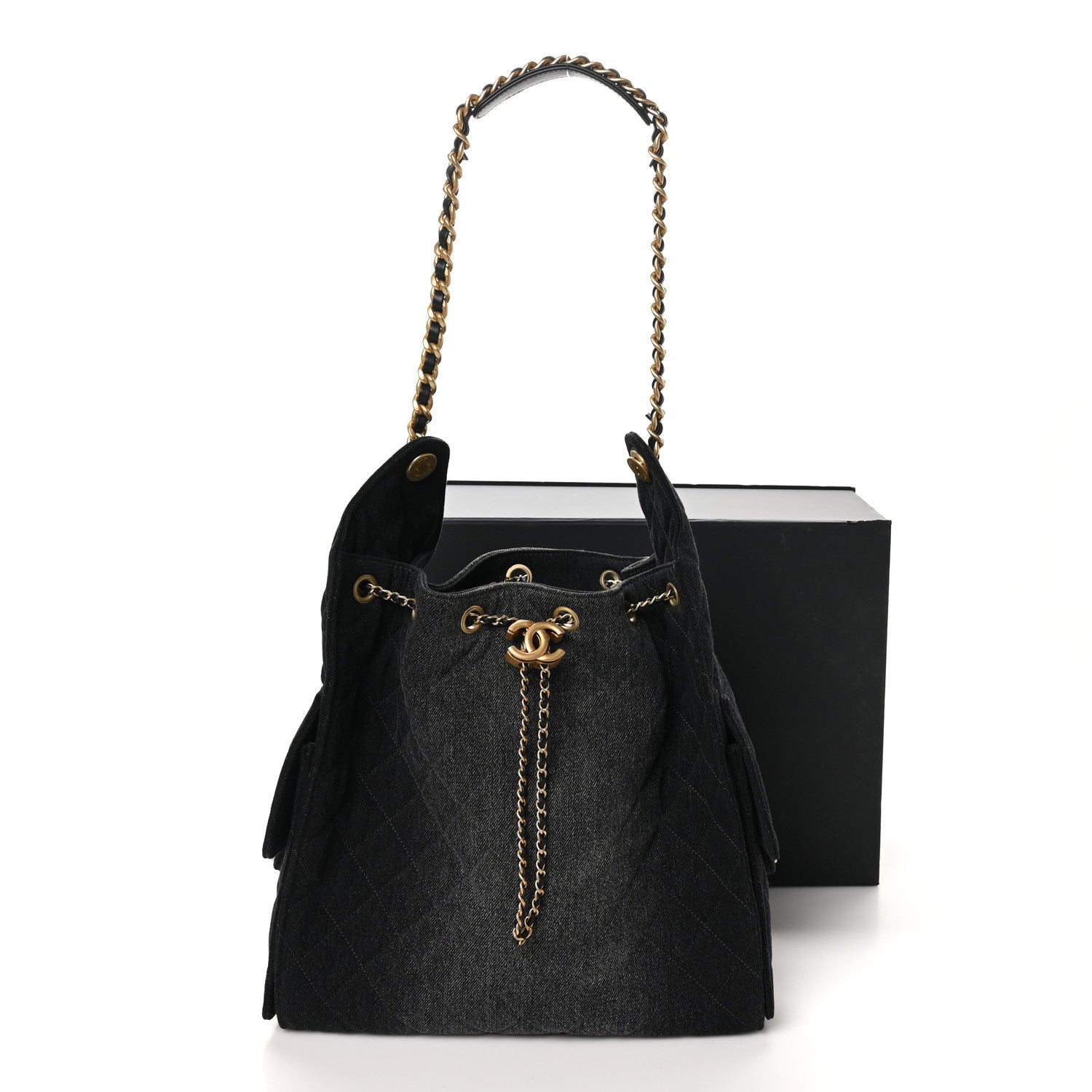 Washed Denim Quilted Medium CHNL 25 Handbag Black