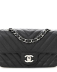 Caviar Chevron Quilted Mini Rectangular Flap Black