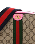 GG Supreme Monogram Textured Dollar Calfskin Web Ophidia Small Crossbody Bag Beige Ebony Fuchsia