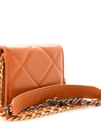 Lambskin Quilted CHNL 19 Flap Coin Purse With Chain Light Brown