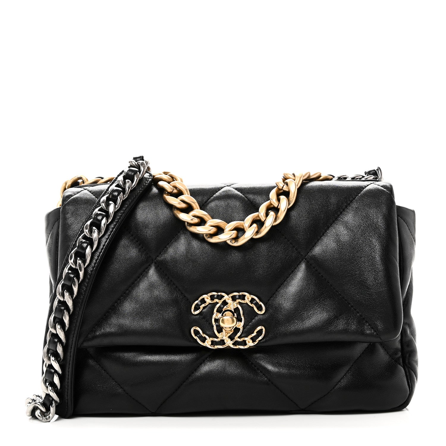 Goatskin Quilted Medium CHNL 19 Flap Black