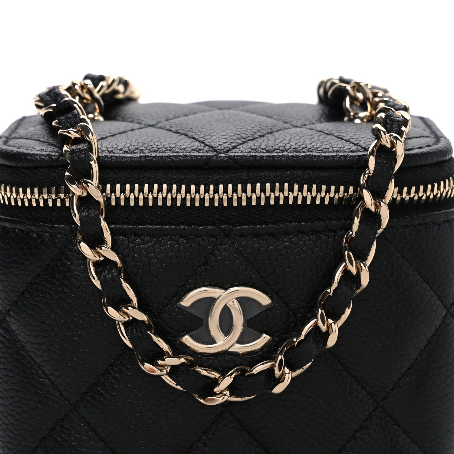 Caviar Quilted Mini Vanity Case With Chain Black