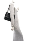 Crinkled Calfskin Matelasse Monogram Medium Niki Chain Satchel Black