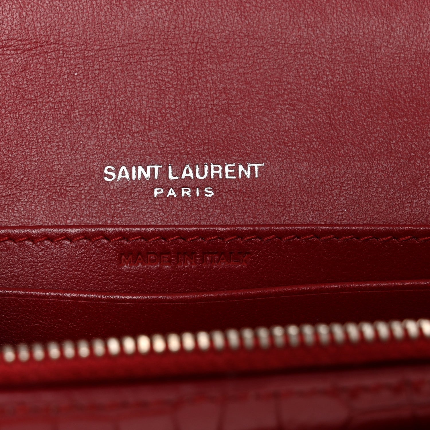 Calfskin Crocodile Embossed Monogram Sunset Chain Wallet Rouge Eros