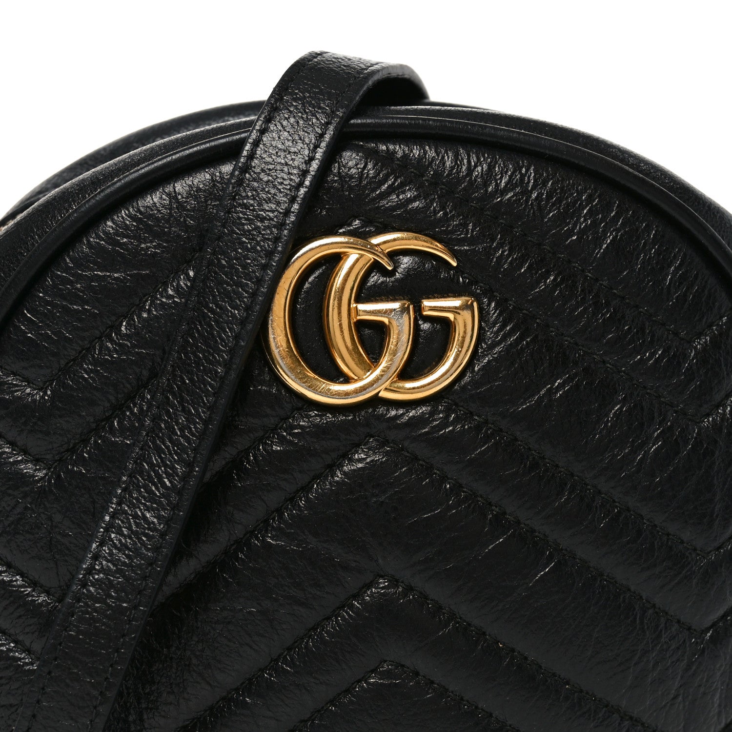Azalea Calfskin Matelasse Heart Mini GG Marmont Round Shoulder Bag Black