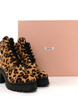 Cavallino Calf Hair Leopard Lace Up Boots 37.5 Miele
