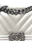 Metallic Caviar Chevron Quilted Small Boy Flap Silver
