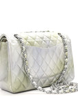 Metallic Goatskin Quilted Ombre Medium Double Flap Grey Green