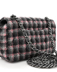 Wool Plaid Quilted Mini Rectangular Flap Pink Grey Multicolor