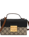 GG Supreme Monogram Calfskin Mini Padlock Top Handle Shoulder Bag Beige Black Cuir