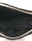 Yarn Raffia Effect Crochet Triangle Shoulder Bag Black