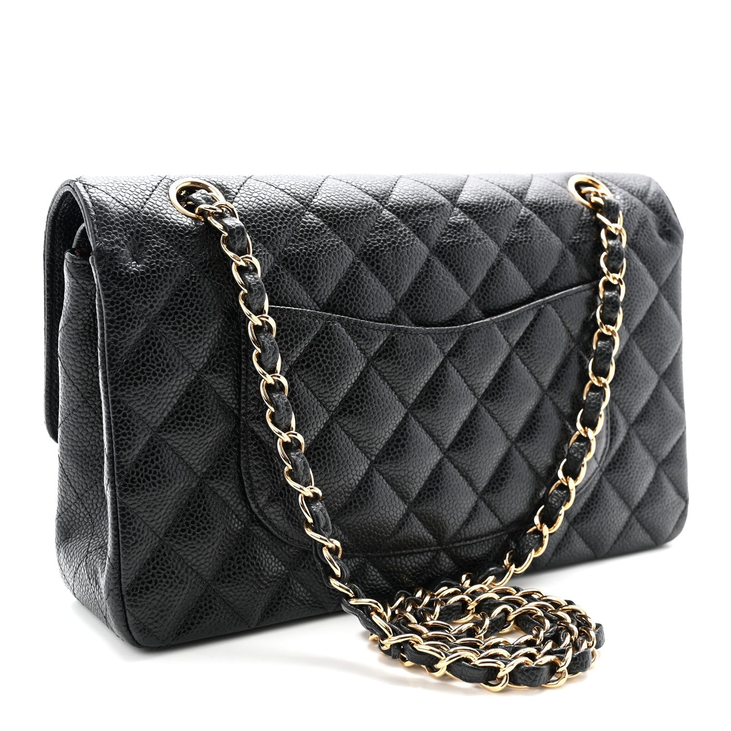 Caviar Quilted Medium Double Flap Black