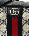GG Supreme Monogram Textured Dollar Calfskin Web Small Ophidia Camera Bag Beige Blue