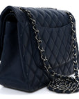 Lambskin Quilted Jumbo Double Flap Navy