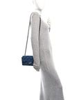 Printed Denim Quilted Mini Rectangular Flap Dark Blue