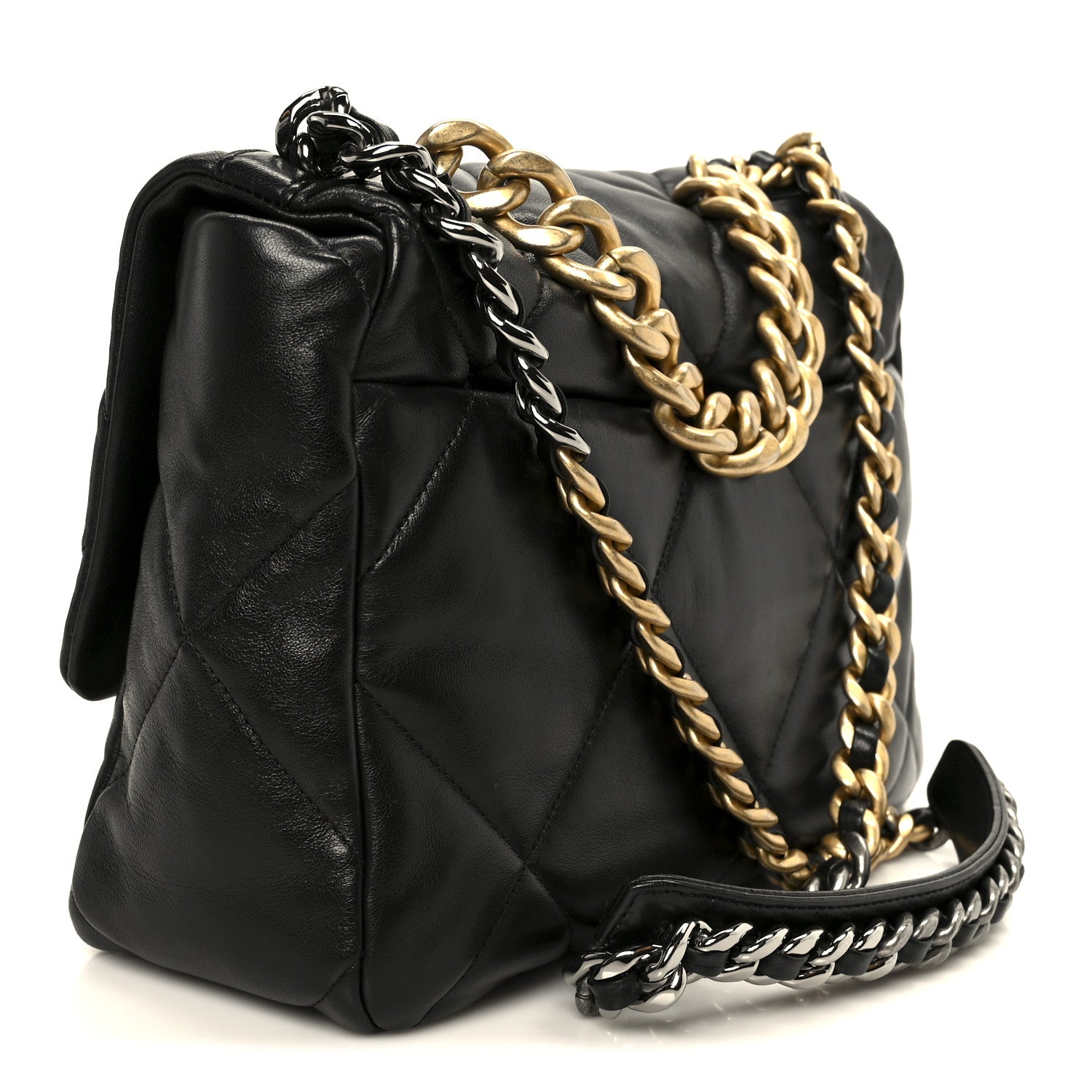 Lambskin Quilted Large CHNL 19 Flap Black