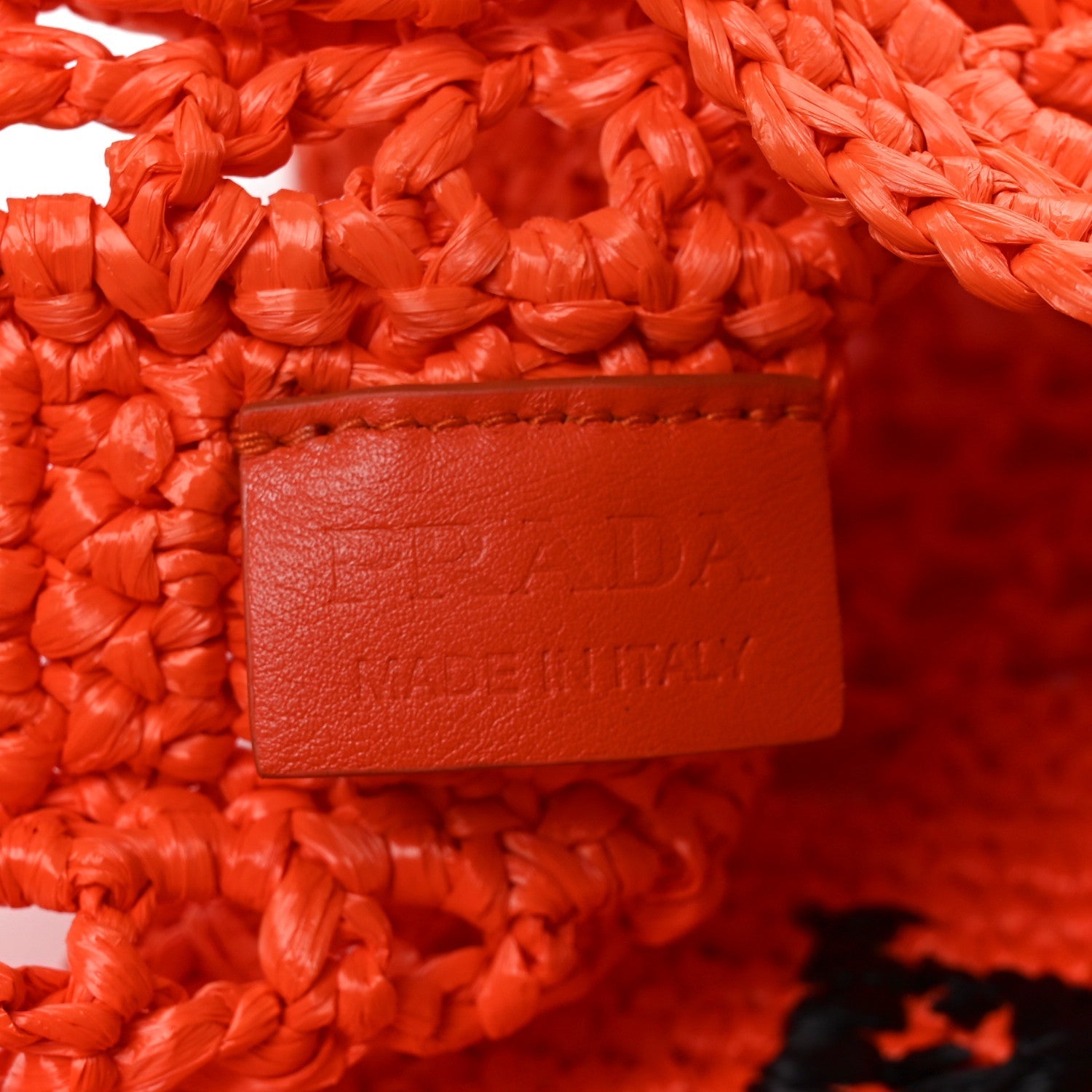 Yarn Raffia Effect Crochet Logo Embroidered Tote Bag Arancio