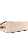 Iridescent Caviar Quilted Jumbo Double Flap Beige