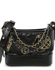 Aged Calfskin Quilted Charms Small Gabrielle Hobo Black