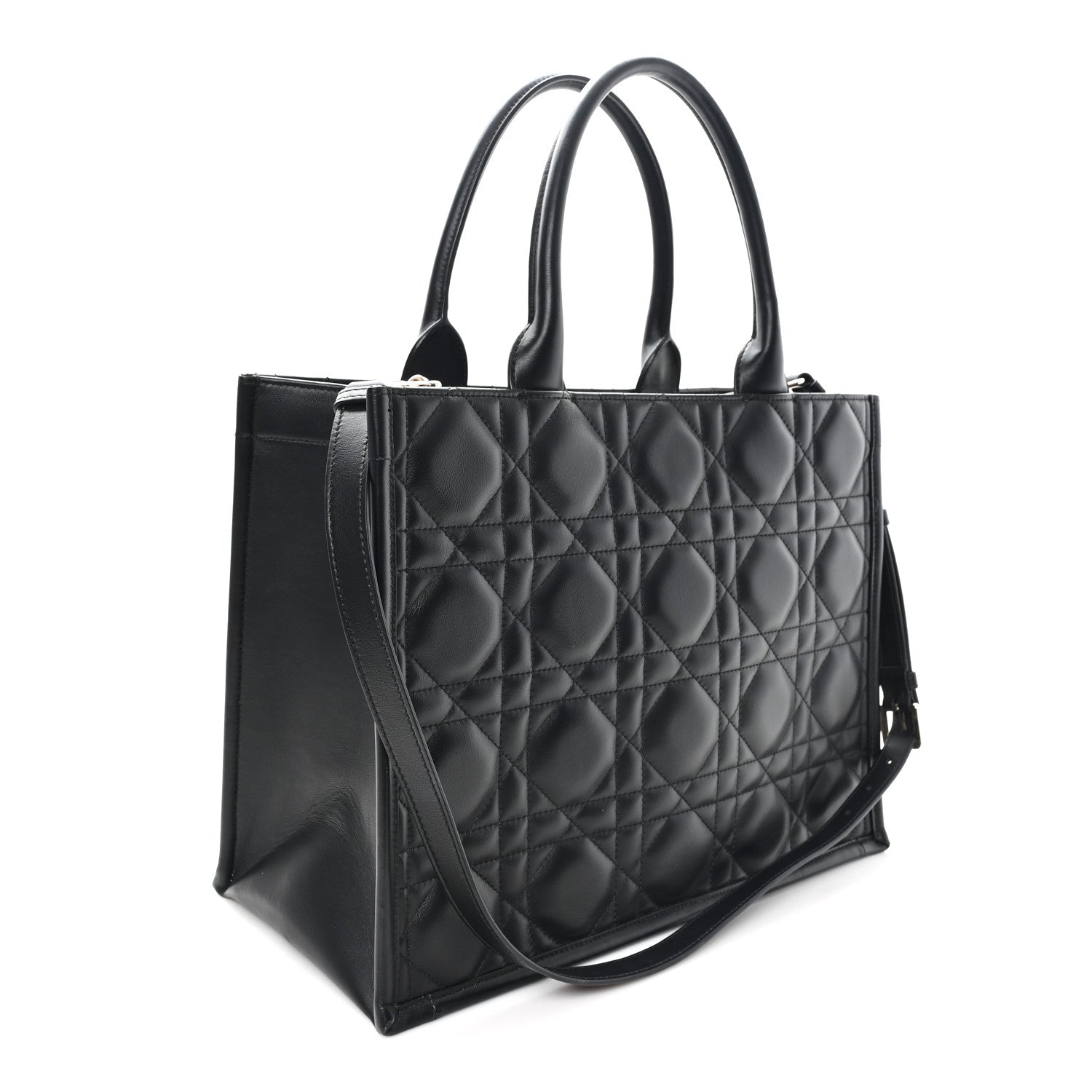 Calfskin Macro Cannage Medium Book Tote Black
