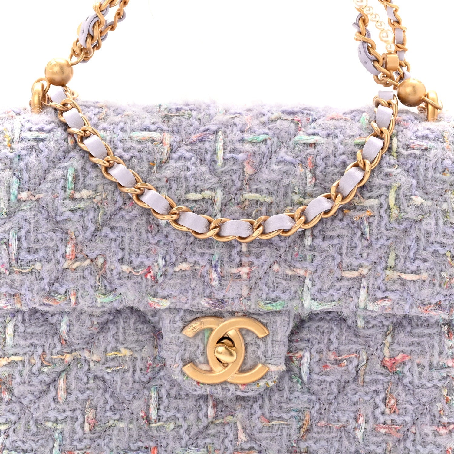 Tweed Quilted Pearl Twist Mini Rectangular Flap Purple