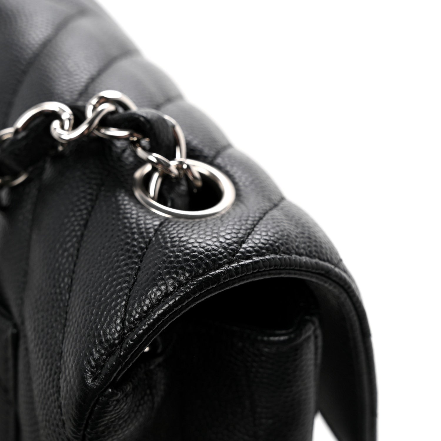 Caviar Chevron Quilted Mini Rectangular Flap Black