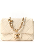 Shiny Lambskin Quilted Pearl Twist Mini Square Flap White