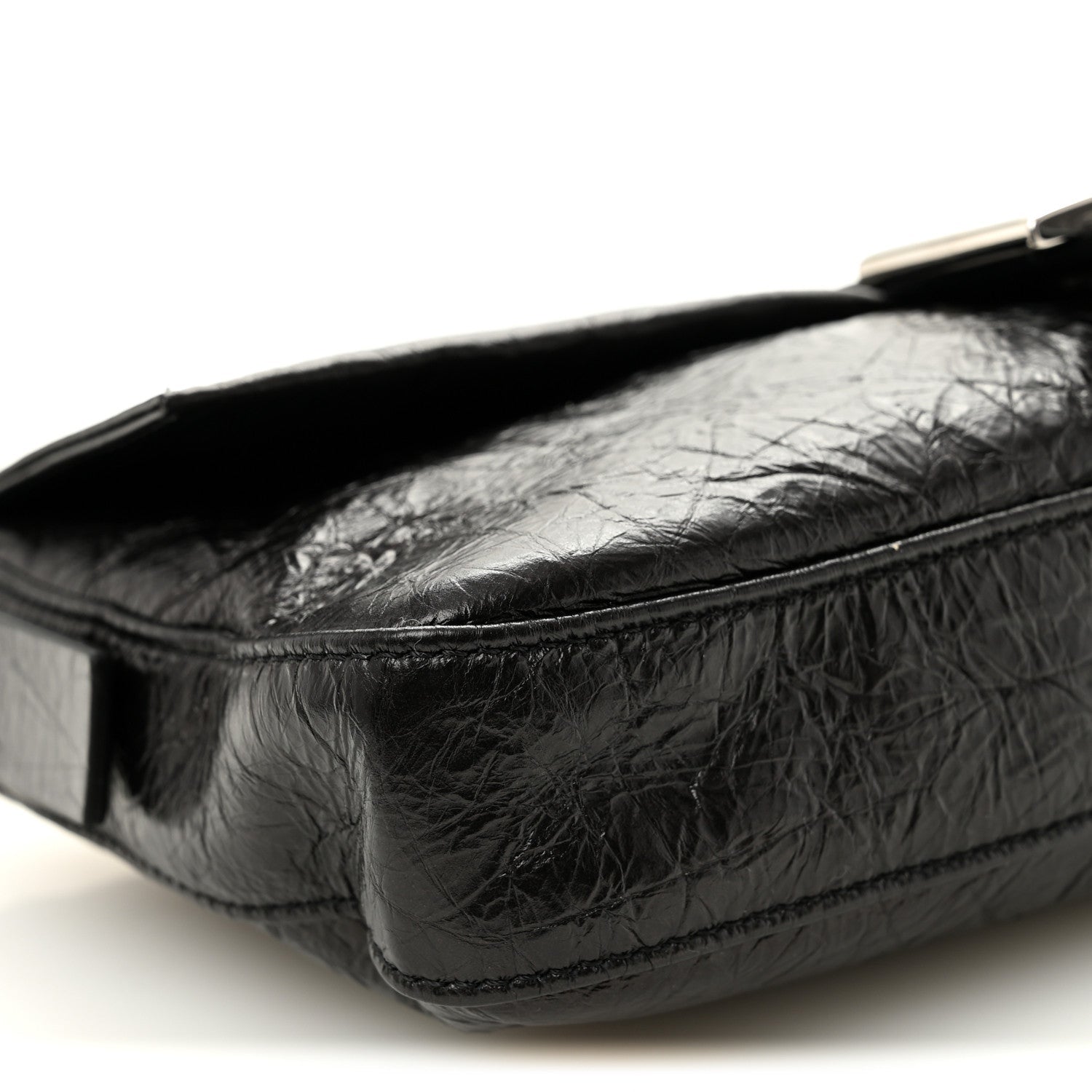 Crackled Calfskin Baguette 26424 Black