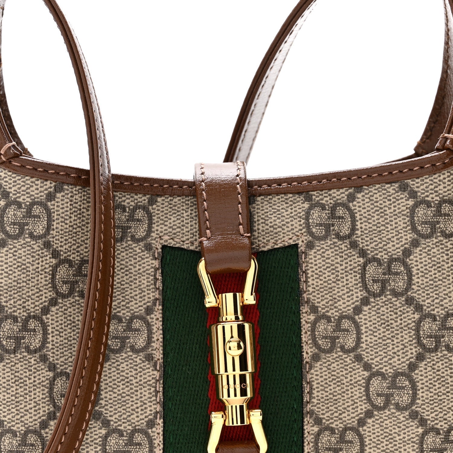 GG Supreme Monogram Azalea Calfskin Web Mini Jackie 1961 Hobo Beige Ebony Brown Sugar