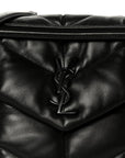 Lambskin Quilted Monogram Monochrome Medium Loulou Puffer Chain Satchel Black