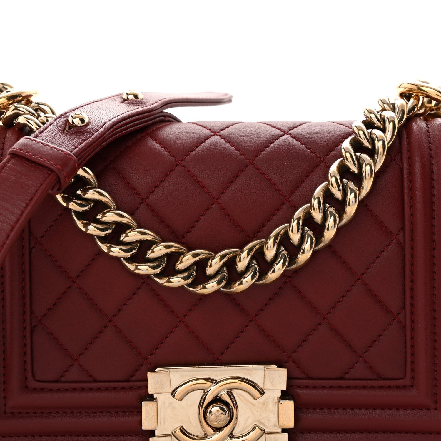 Lambskin Quilted Small Boy Flap Burgundy